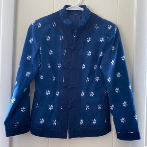 Vintage Shibori Indigo Dyed Mandarin Collar Jacket Frog Closures S